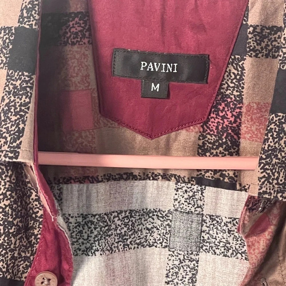 Pavini Shirt M, long-sleeve button front plaid pattern design collar shirt - Picture 3 of 4